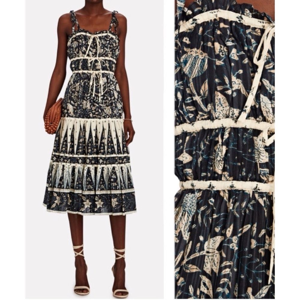 Christian Lacroix Navy and Ivory Printed Tiered Midi Dress Size M ~ Pristine - Picture 3 of 11